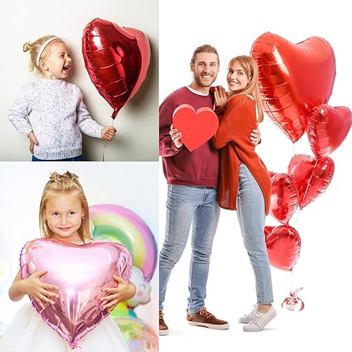 Miniatura 4 de Globos de San Valentín de papel de aluminio con forma de corazón de amor, 18105 pulgadas, 54 formas de corazón rojo Mylar para decoraciones