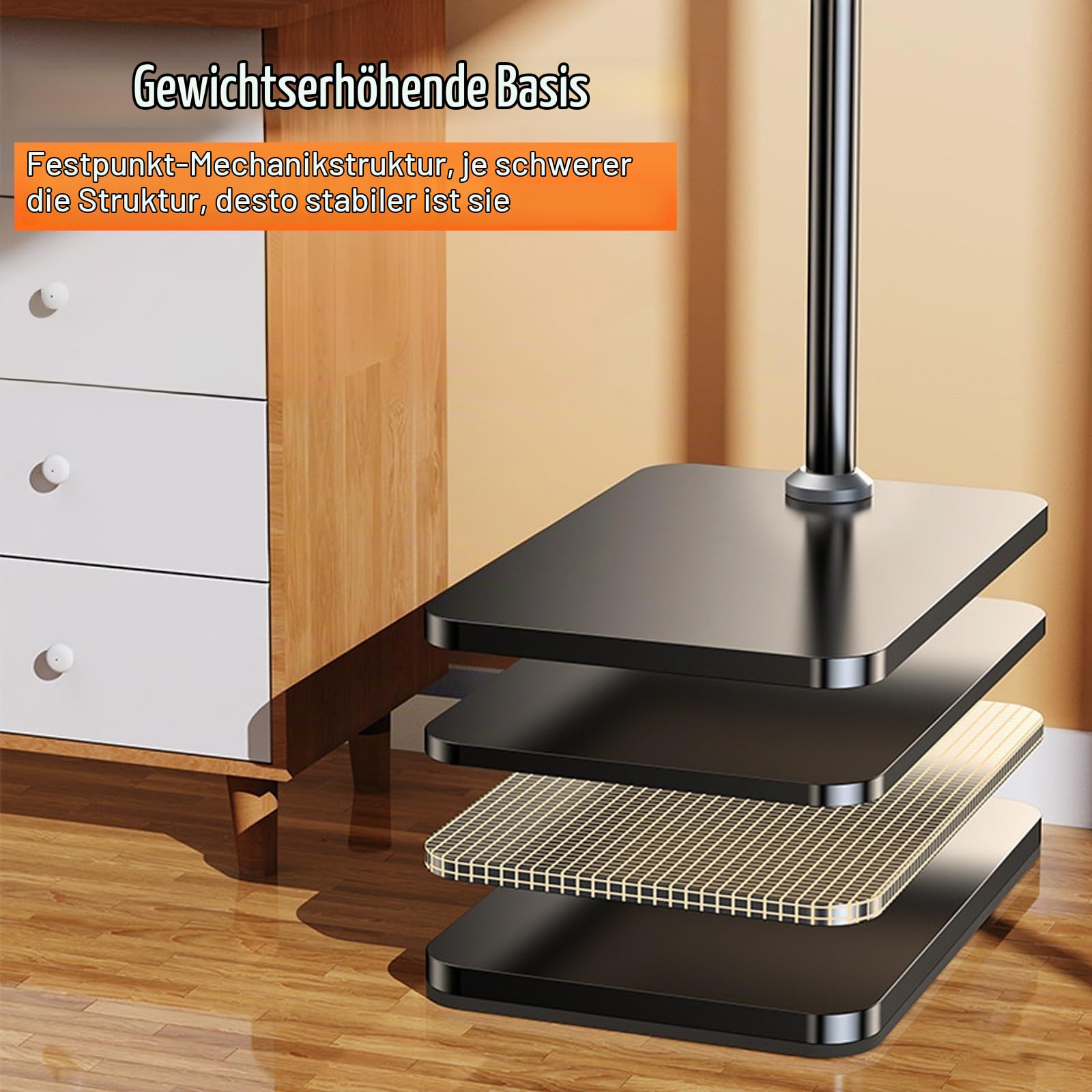 Tablet Bodenständer,Tablet Halterung 360 Grad Drehbar Höhenverstellbarer Metall Tablet Halter mit Ausziehbarer Arm für Zuhause Bett Sofa Kompatibel mit 4-12.8" iPad iPhone Kindle E-Reader (3 Segment)