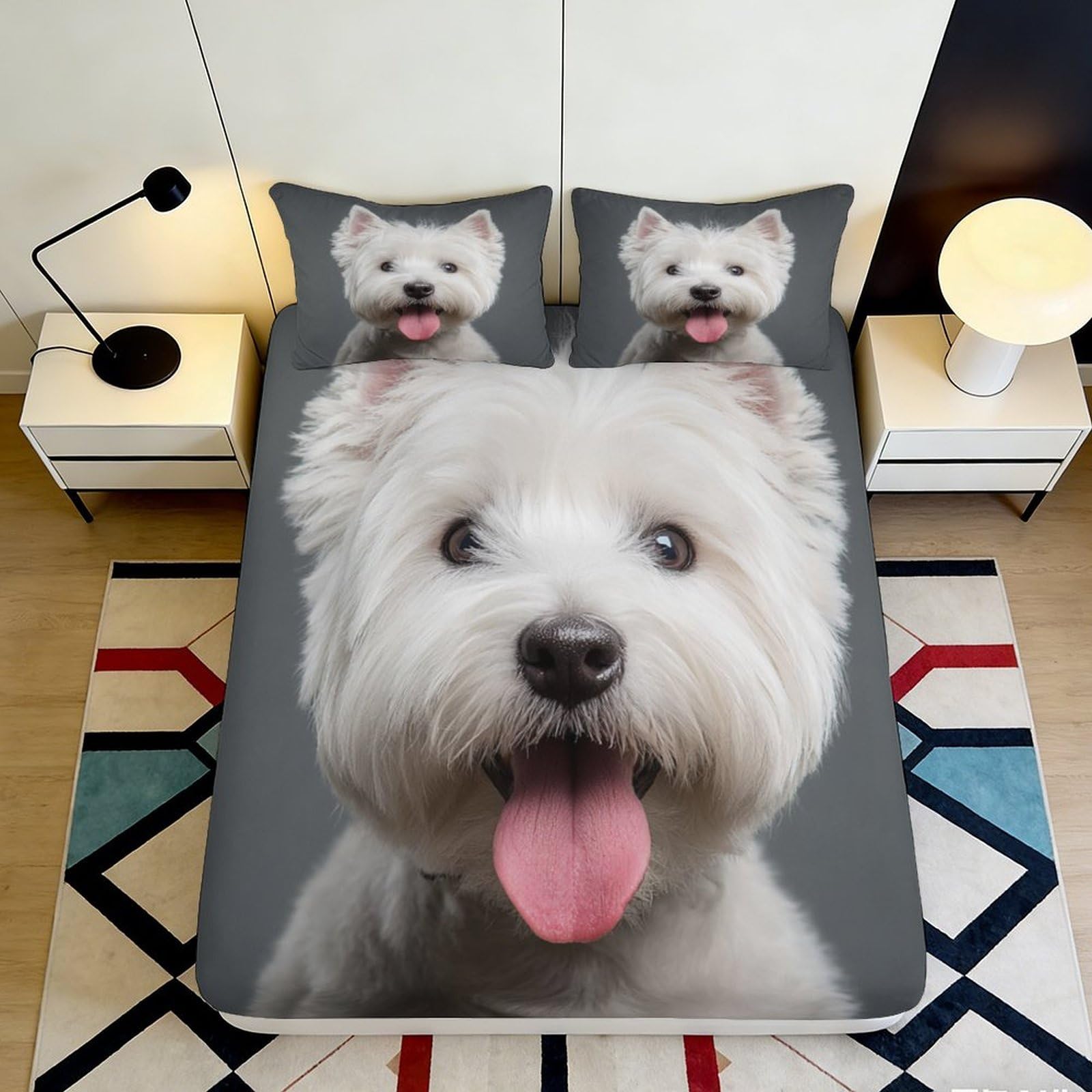 Jqzkxnhpbr Style-5 3D Printed Westie Dog Fitted Sheet Microfiber Anti-Slip Cute Puppy Bed Cover For Bedroom Guest Room Dorm Decor 90X200x25cm