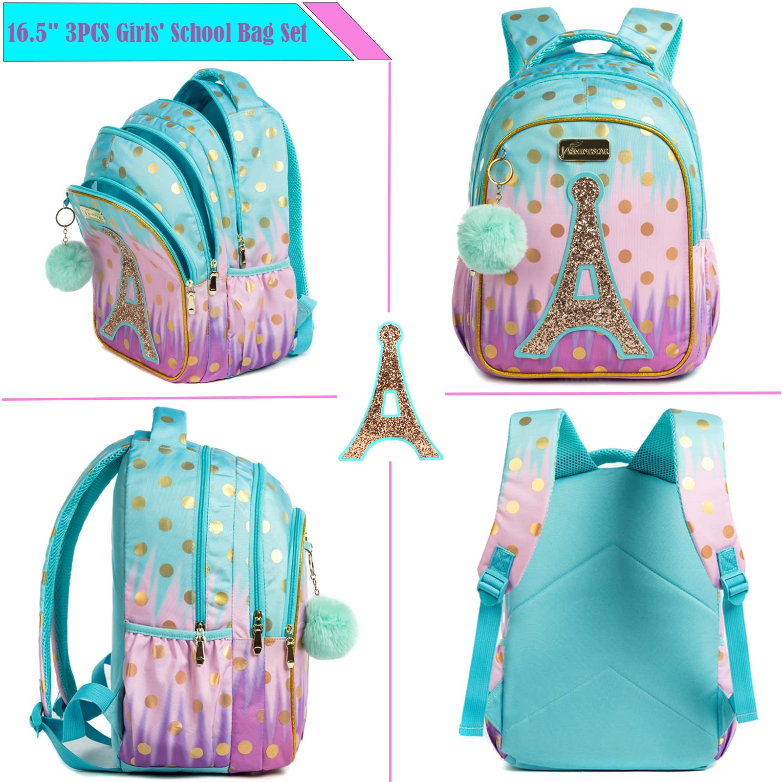 Mochila Escolar Niña Adolescente Colegio Mochilas Infantil 17” 3pcs