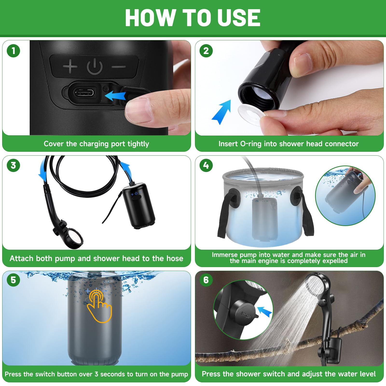 Ducha Portatil Camping, Ducha Portátil con Batería Recargable de 8000mAh y Pantalla LED Inteligente, Ducha de Exterior Impermeable IPX7 para Camping, Jardín, Senderismo, Viajes