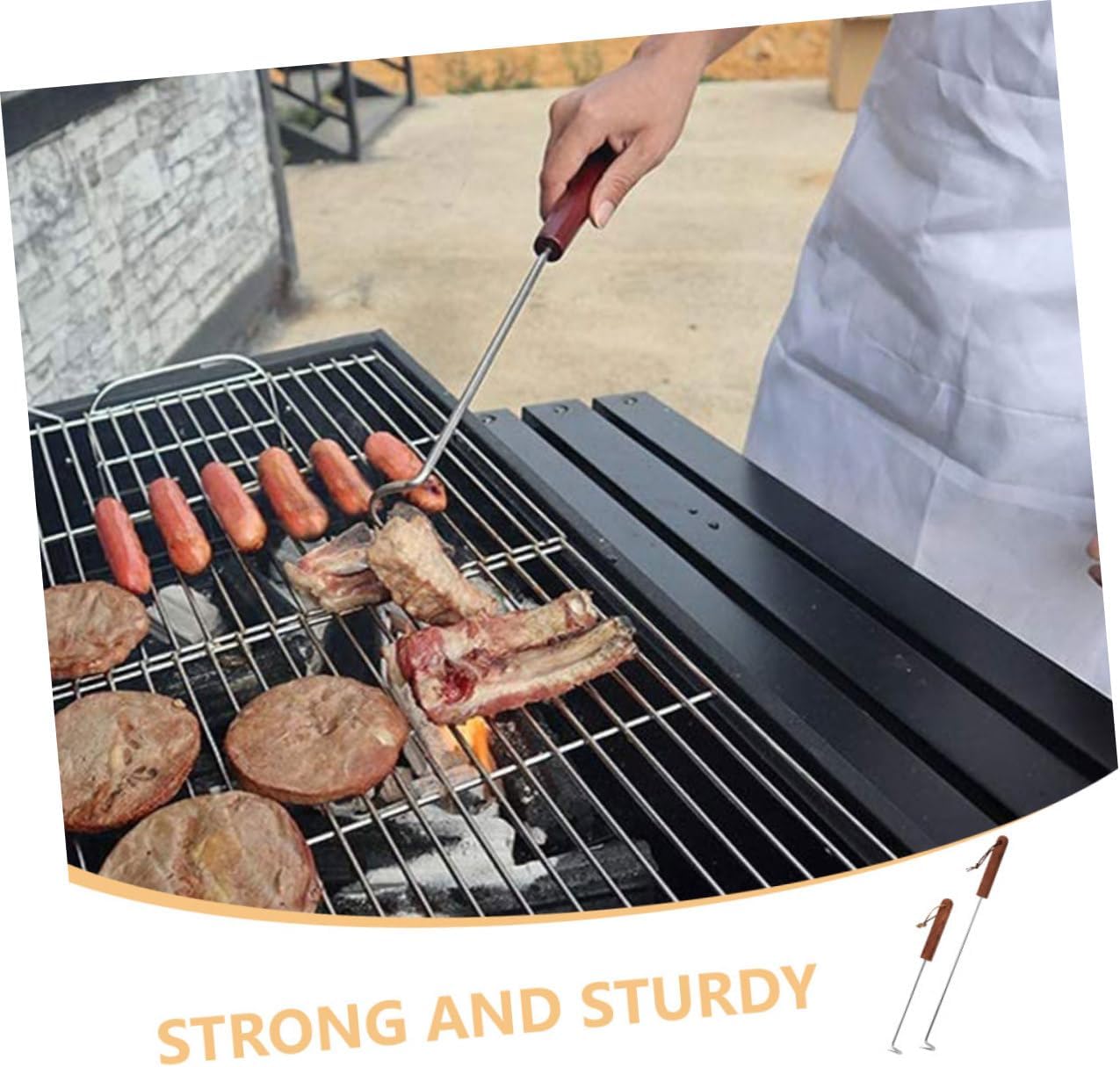 POPETPOP 3sets Food Flipper Meat Hook Stainless Steel Grill Turner Easy Flipper Holder 2pcs*3