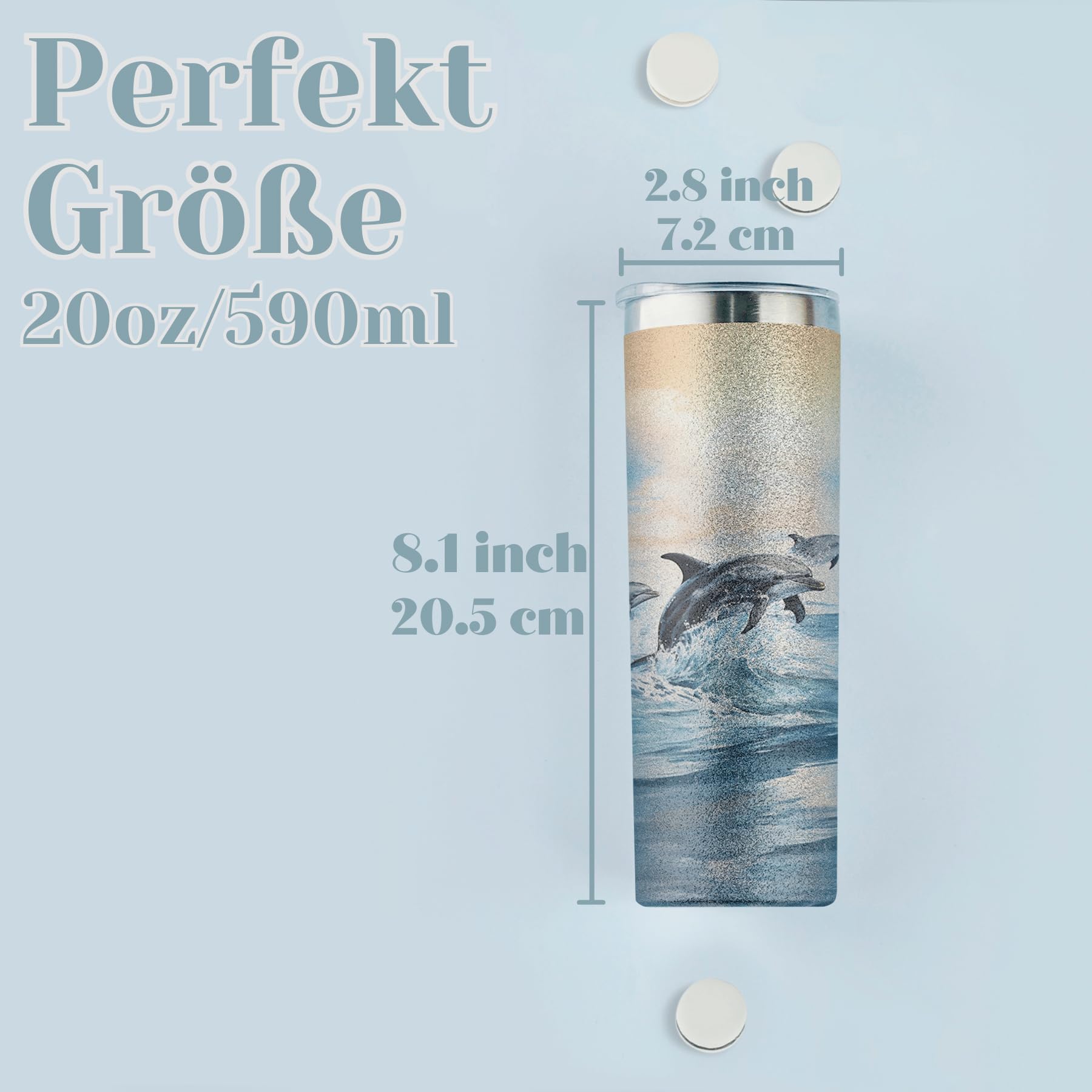 Onebttl Strandbecher Aus Edelstahl – 590 Ml, Doppelwandig Mit Deckel & Strohhalm, Ocean Dream Schwarz