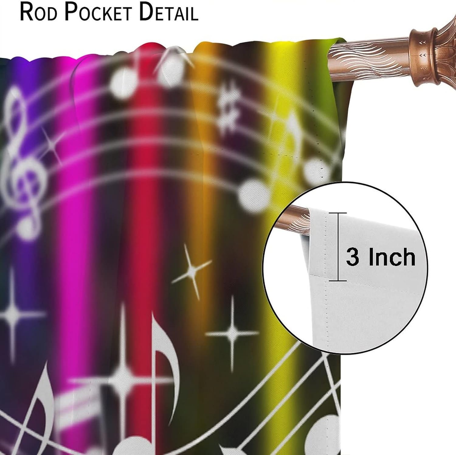 Music Window Curtain, Sound Equalizer Note Colorful Pattern Blackout Curtains for Bedroom Living Room Window Drapes 2 Panel Set, Total Size 42" x 45"