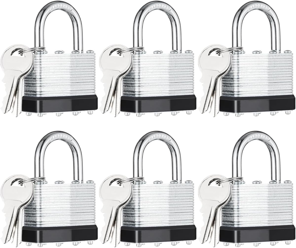 6Pcs Padlocks with Same Keys, Black Silver