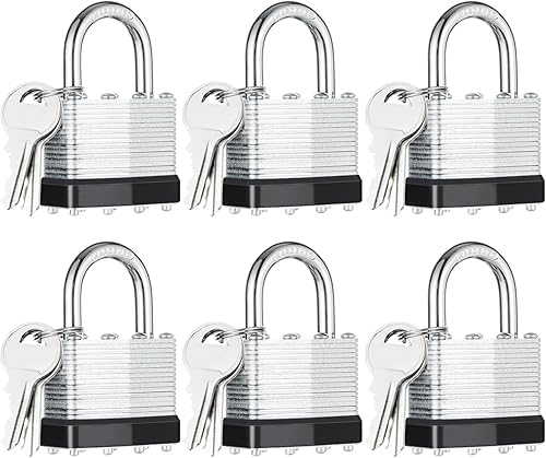 6 candados con las mismas llaves, acero laminado negro plata (1-916 pulgadas, 1.575 in), grillete normal para cobertizos, puertas, vallas, caja de