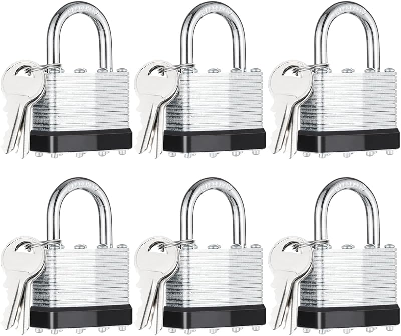 6Pcs Padlocks with Same Keys, Black Silver