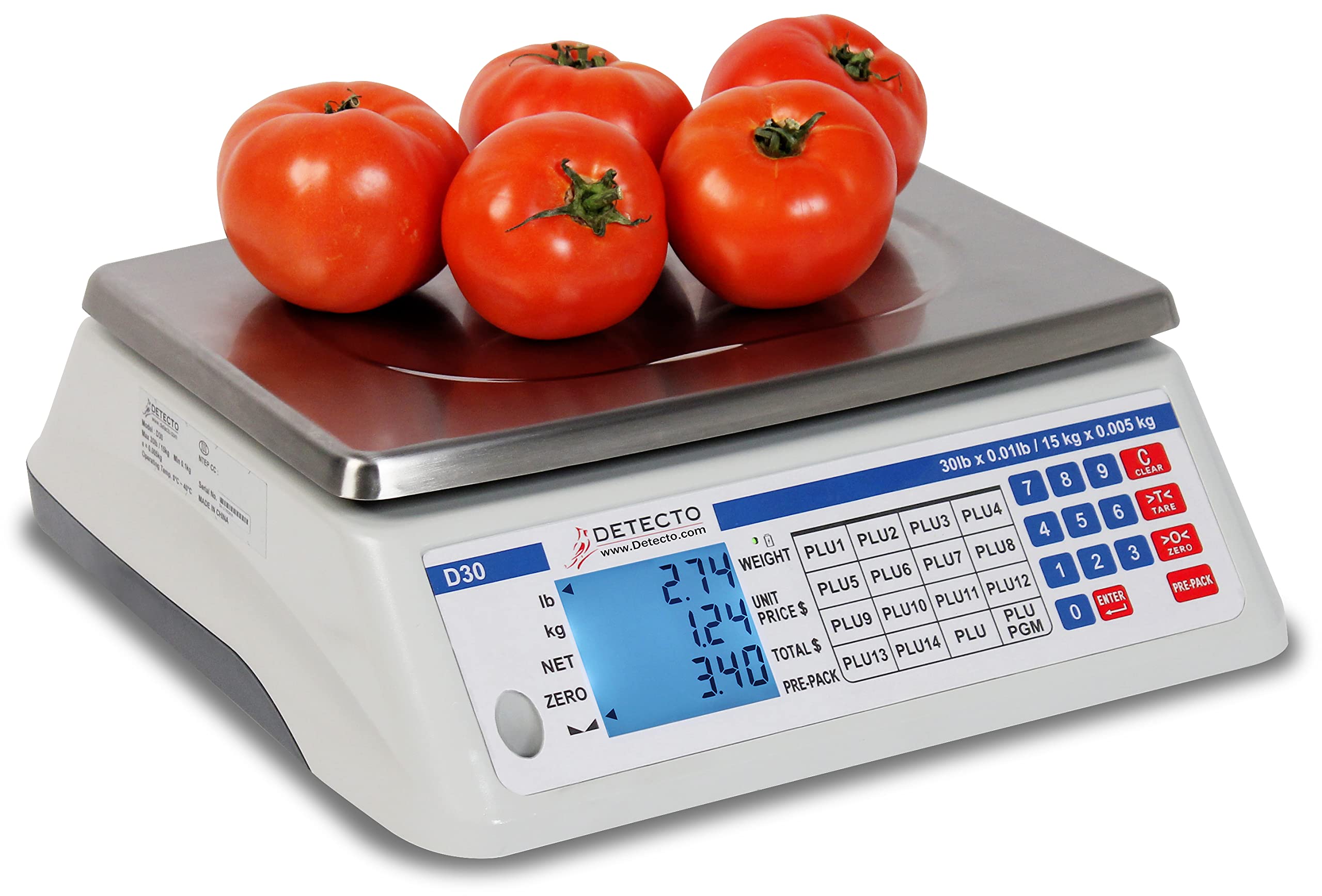 DETECTO D30 Price Computing Scale, NTEP Approved, 30 LB Capacity, 13.4" W X 13.4" D