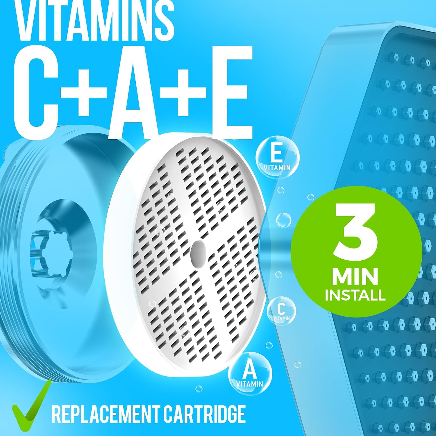 AquaHomeGroup Vitamin C+E+A Replacement Cartridge for Hexagon Shower Head | Vitamin C E A filtration cartridge, Hexagon shower head replacement, reduces chlorine, supports skin and hair health