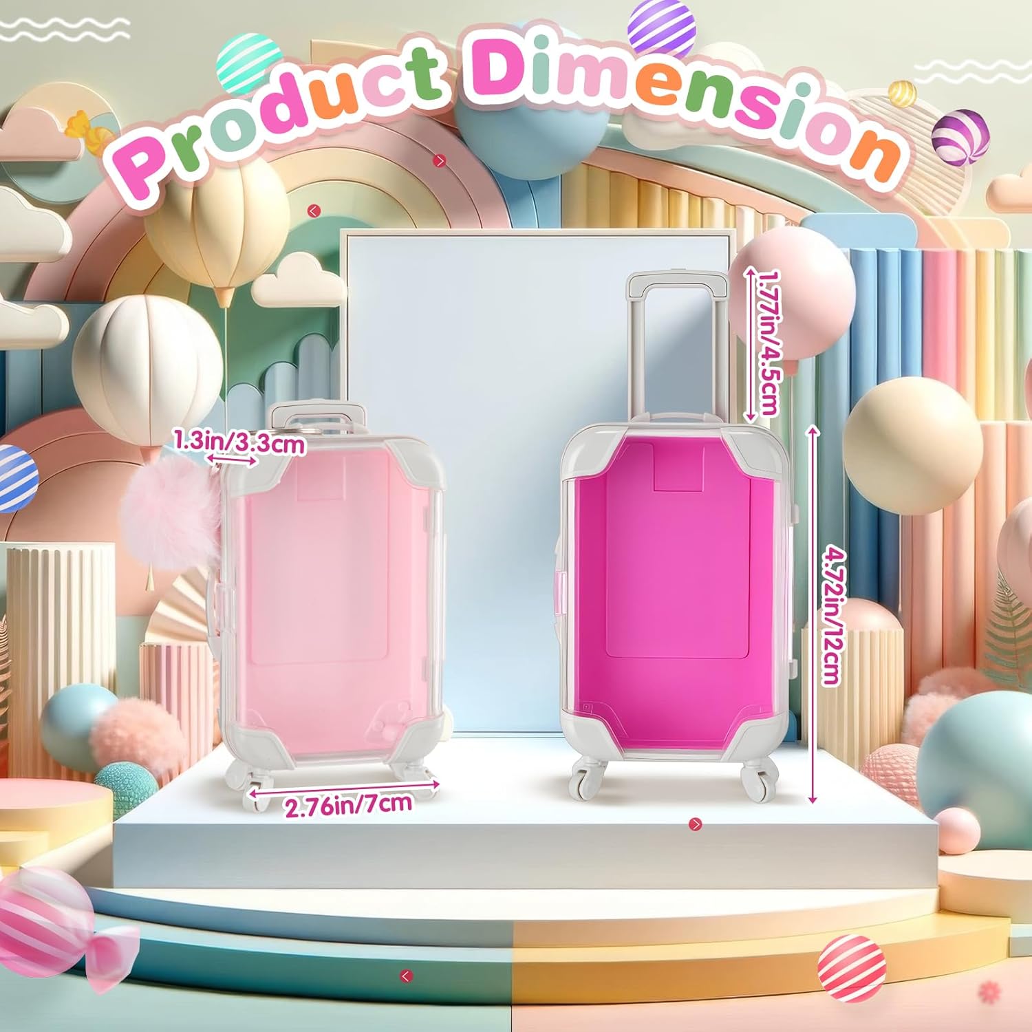 36 Pcs Mini Empty Suitcase Storage Box with Plush Ball Keychain Headband Clear Candy Luggage Storage Containers Suitcase Packaging Case for Wedding Birthday Bridal Party (Pink,Rose Red)