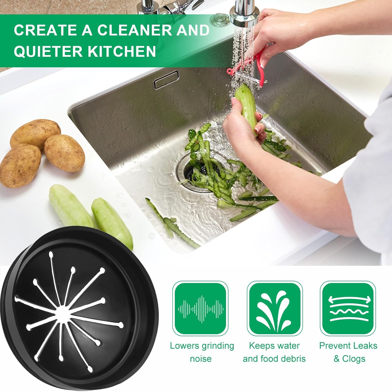 Garbage Disposal Splash Guard with Cover – 3-3/8 Inch Rubber Drain Stopper for Kitchen Sink, Fits Whirlaway/Waste King/GE, Prevents Water Splash & Clogs, Heavy-Duty Anti-Splash Guard (3-3/8 Inch)