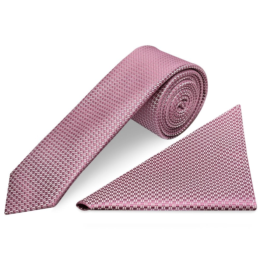 TIES R US Dusty Pink Textured Skinny Tie and Pocket Square Set