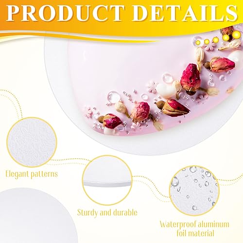 Miniatura 5 de Bokon Paquete de 50 tambores redondos para tartas, base de cartón corrugado de 12 pulgada de grosor, círculo resistente para bodas, cumpleaños, baby