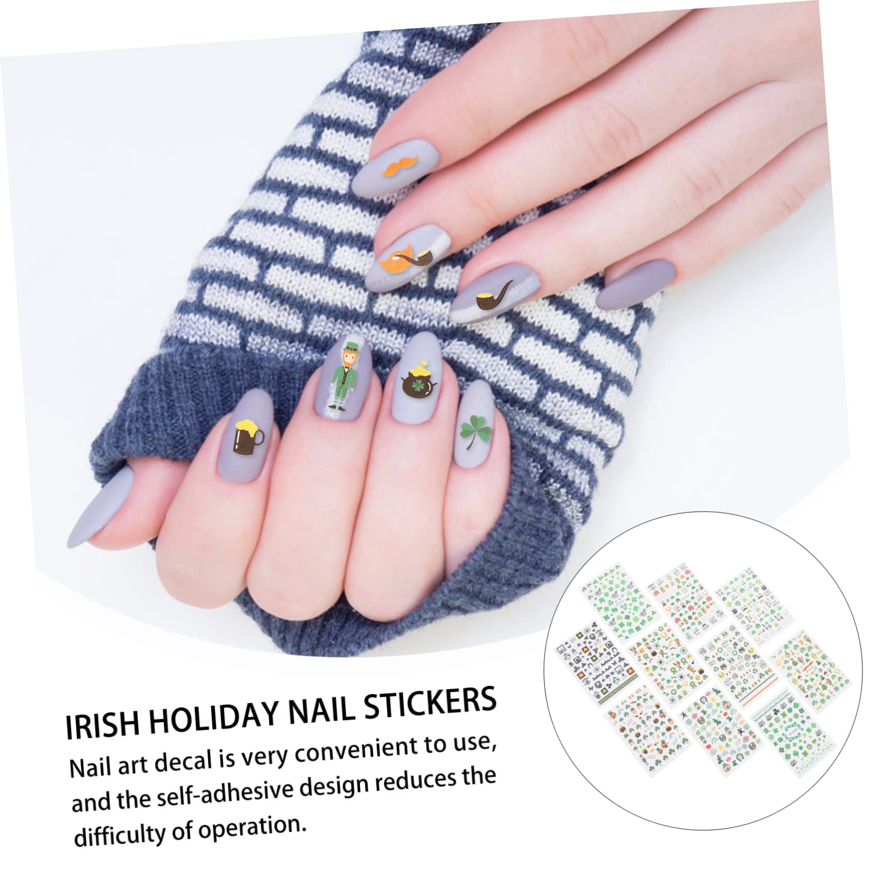 Beaupretty 30fogli Adesivi Per Unghie Creativi Per Festival Di San Patrizio Decalcomanie Per Manicure Facili Da Applicare e Resistenti Materiali Sicuri e Adatti Per Festività