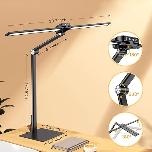 Miniatura 8 de Syrinx Desk Lamp with Base, Eye-Caring Desk Lamps for Home Office with Gesture Sensor Switch, Dual Screen Computer Monitor LED Desk Light, 24W 25