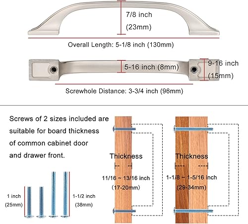 Miniatura 2 de KOOFIZO Tirador de arco para gabinete Craftsman de pie cuadrado, mango para muebles de níquel cepillado mate, espacio entre tornillos de 3.8