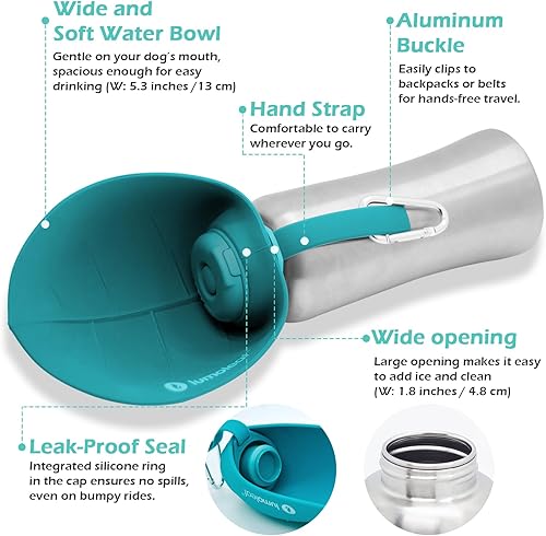 Miniatura 4 de LumoLeaf Botella de agua portátil para perros de 27 onzas, dispensador de botellas de agua de viaje de acero inoxidable para caminar, senderismo y