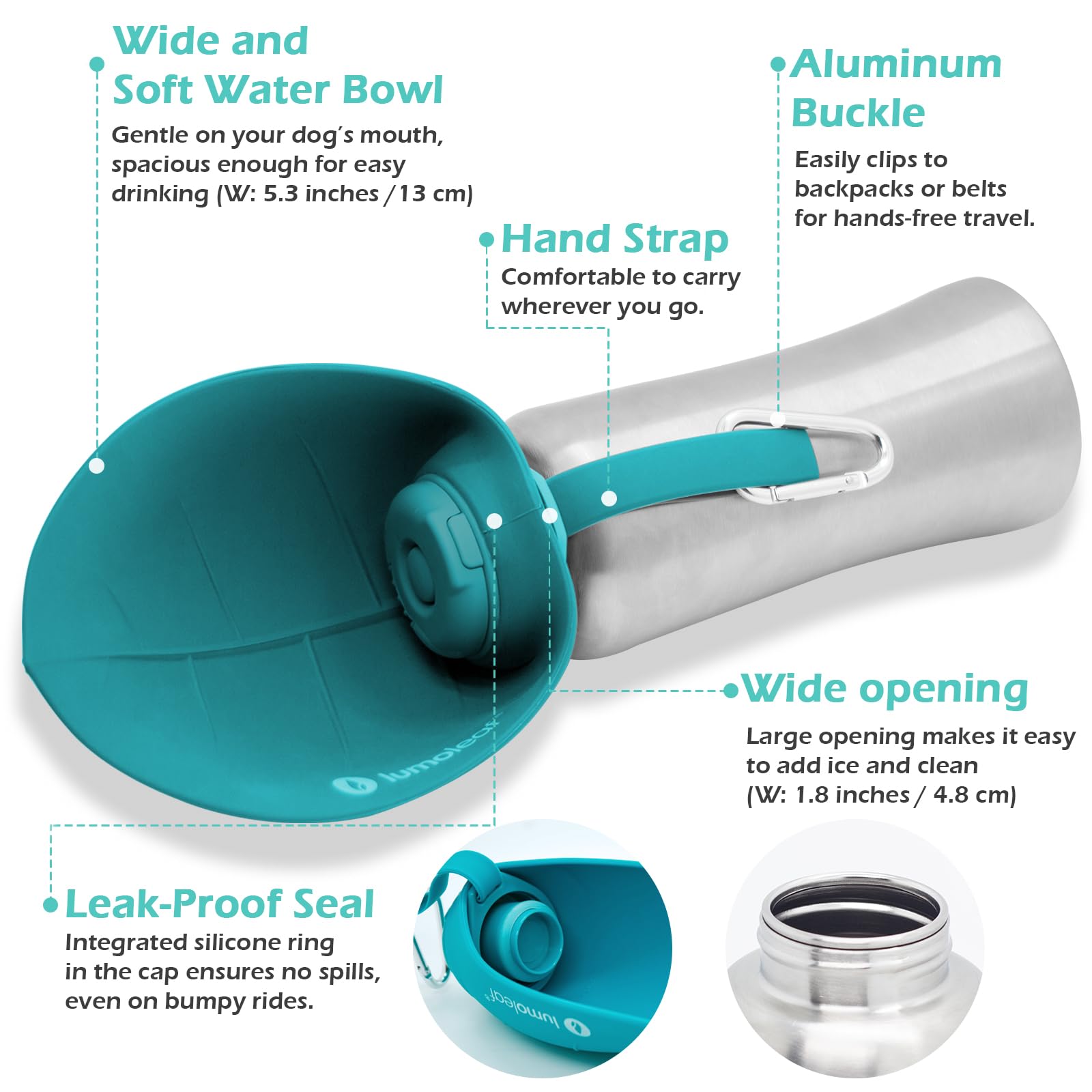 LumoLeaf Bouteilles d'eau Portables pour Chien de 800 ML, Distributeur d'eau de Voyage en Acier Inoxydable pour la Marche, la randonnée et l'extérieur, Bol d'eau Portable pour Grands (Blau/800ml)