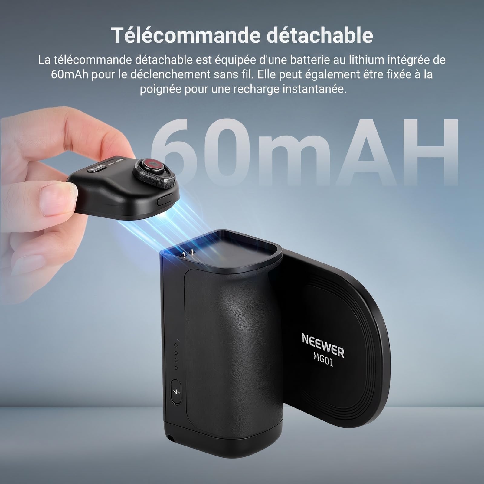 NEEWER Poignée magnétique pour téléphone Compatible avec MagSafe Phone et Samsung Recharge sans Fil, Support Ergonomique avec Batterie 3500 mAh et télécommande détachable, MG01
