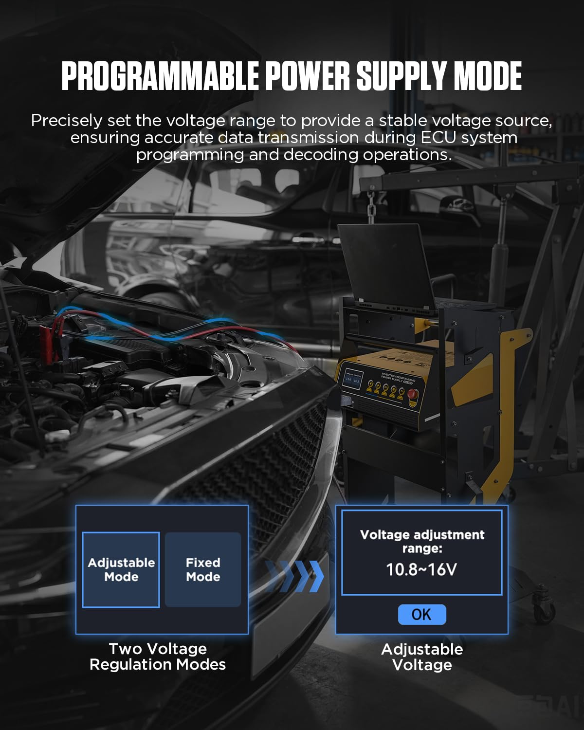 Vollautomatisches Batterieladegerät, Wechselrichter-Programmiernetzteil, Ladegerät und Starter, 3-in-1, Blitz-Neuprogrammierung, Schnellladung, Fahrzeug-Starthilfe, Batterie-Reparatur