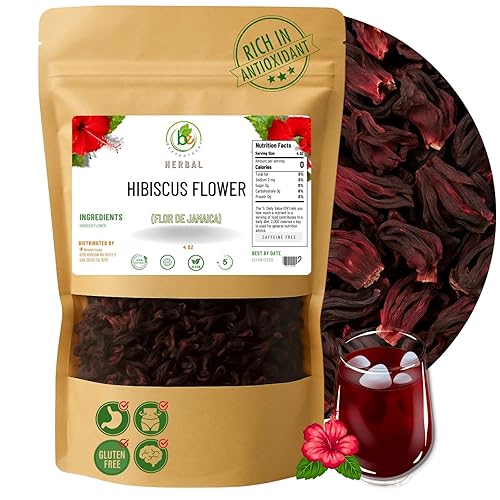 Flor de Jamaica - Flores secas de hibisco de 4 onzas - Té de hierbas de hojas sueltas e ingrediente mexicano Agua Fresca - Flores enteras y pétalos