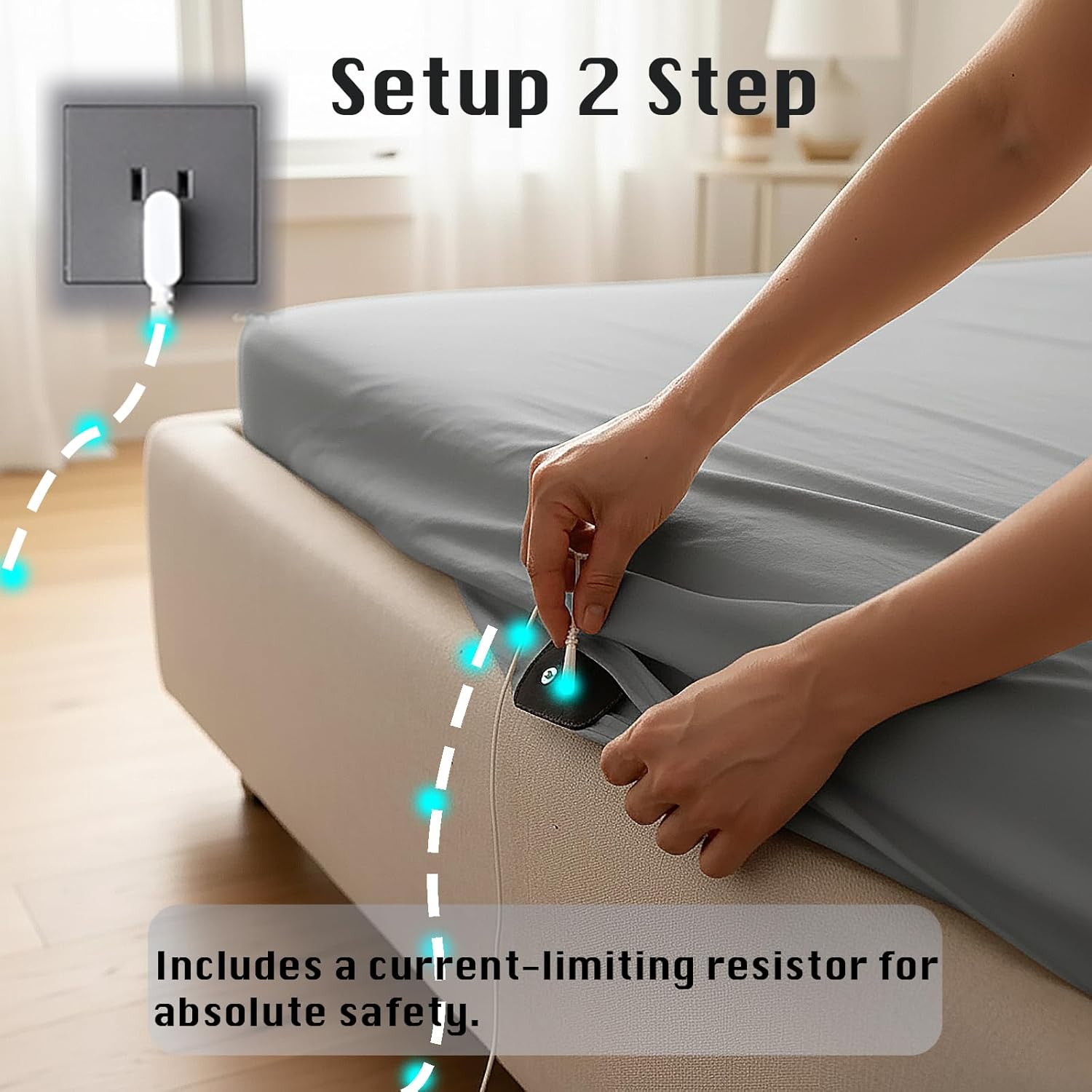 Grounding Sheets with Grounding Mat Set,25% Pure Silver Fiber+75% Organic Cotton,Deep Pocket Grounded Bed Fitted Sheets,40S Anti-Pilling Combed Cotton.