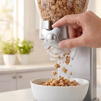Honey-Can-Do Zevro Indispensable Single Dry Food Dispenser Countertop Cereal Dispenser with Portion Control, 17.5 oz Capacity, Airtight BPA-Free Food Storage, Silver