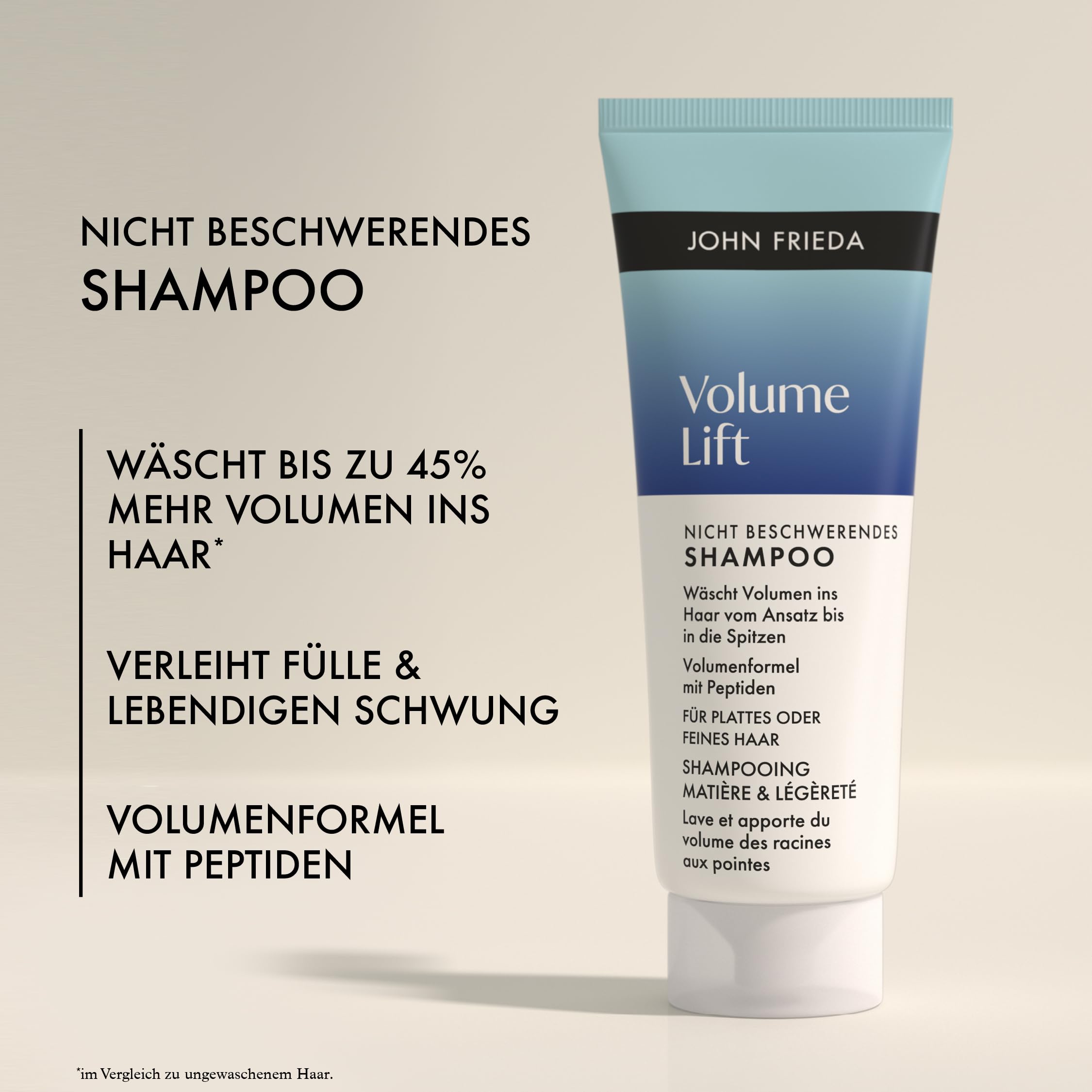 John Frieda Volume Lift Vorteilsset - Inhalt: Shampoo, 250ml, Mousse, 200ml, Ansatz-Booster, 150ml - Für feines, dünnes Haar ohne Volumen