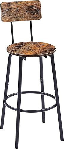 Miniatura 8 de Juego de taburetes de bar redondos de color marrón rústico con estantes, comodidad y conveniencia, 23.6 pulgadas de diámetro x 35.4 pulgadas de alto