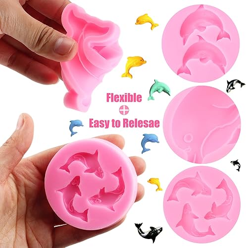 Miniatura 2 de ZiXiang Moldes de silicona de delfín, molde de fondant de pez de ballena, molde de caramelo para decoración de pasteles, decoración de cupcakes,