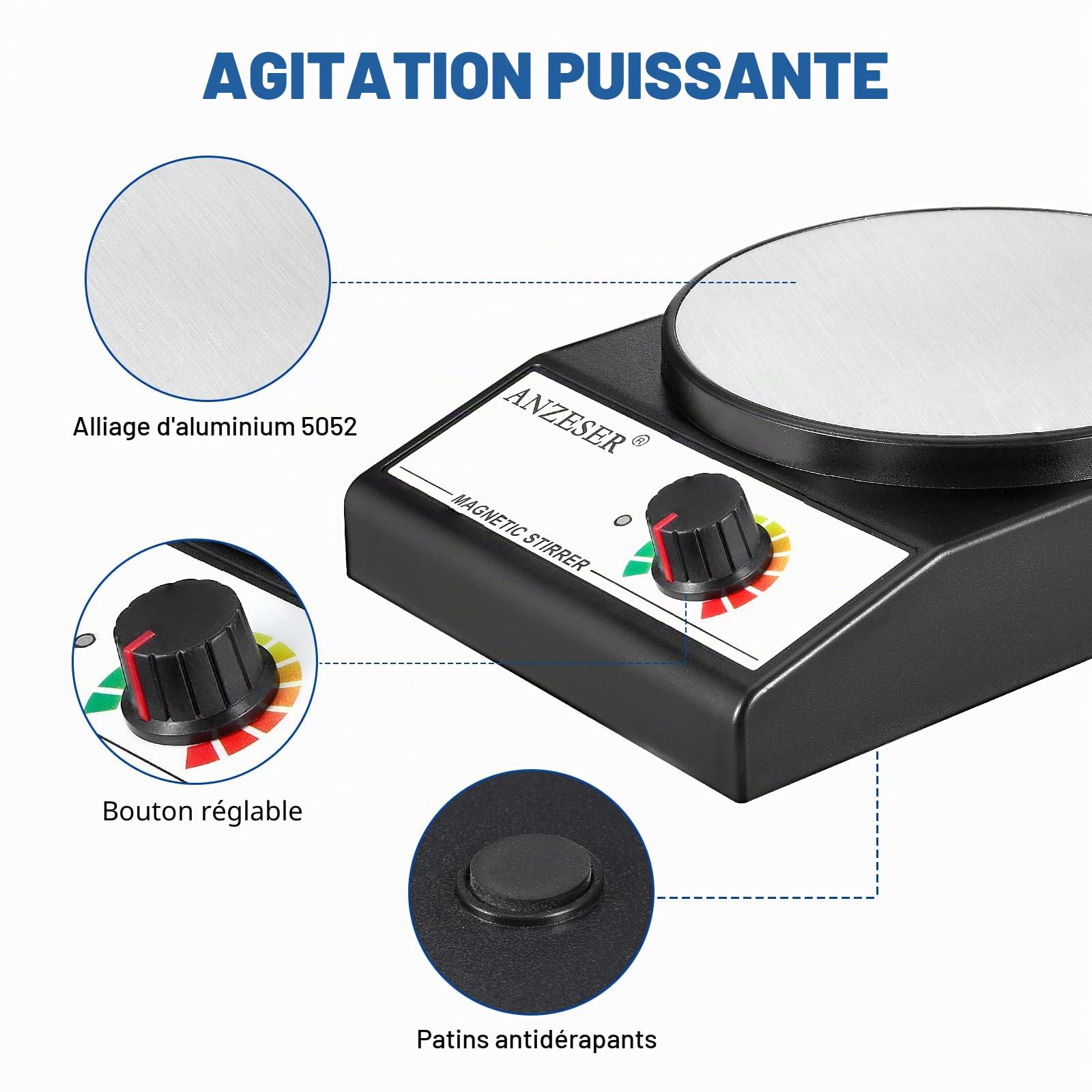 Agitateur Magnétique de Laboratoire 3500 tr/min, Capacité d'agitation maximale : 3000ml, Type d'agitation
