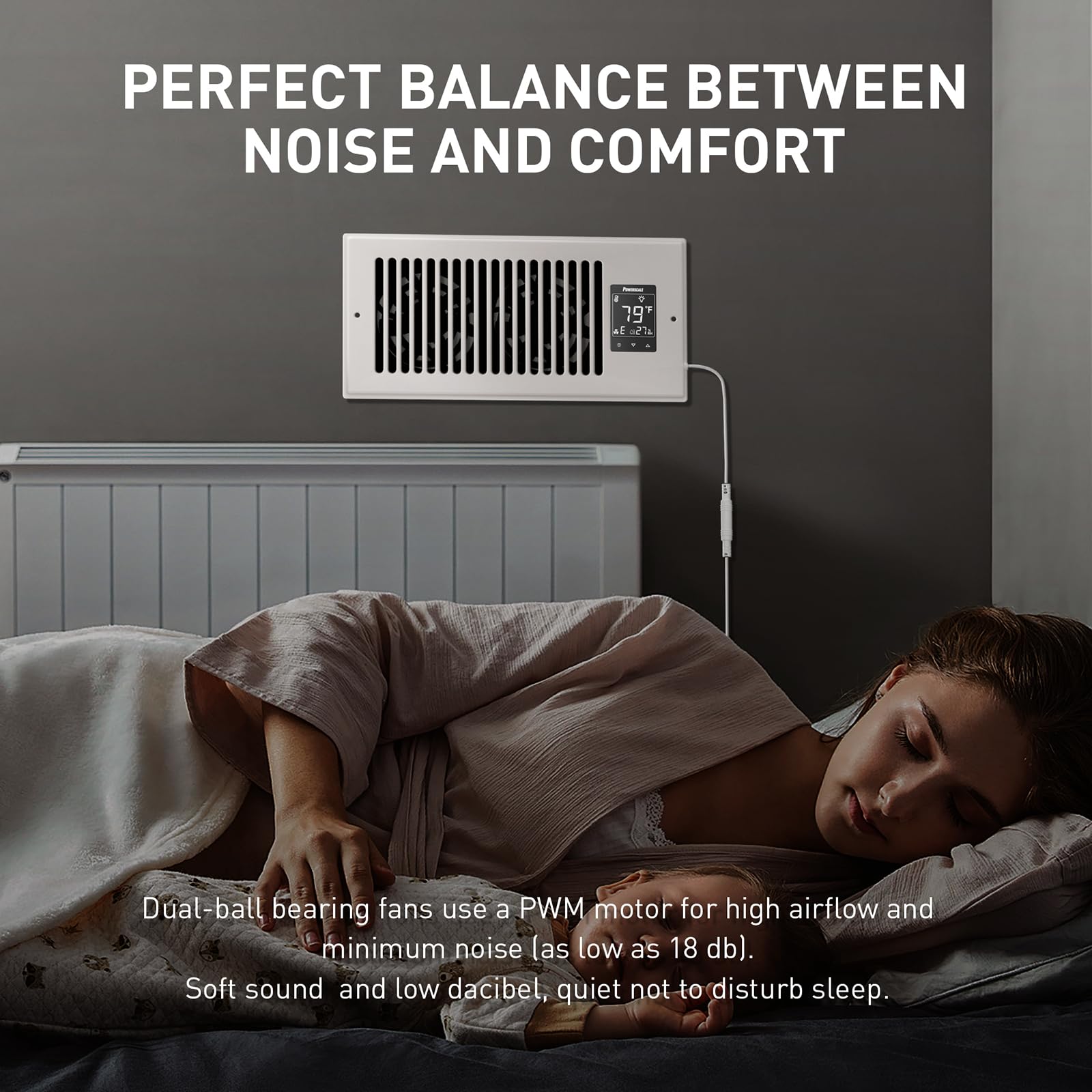 PowerScale - Ventilador inteligente de ventilación de 4 x 10 pulgadas y ventilador de registro de aire silencioso con sensor de humedad | Ventilador de registro con visualización LCD | Ventilador de