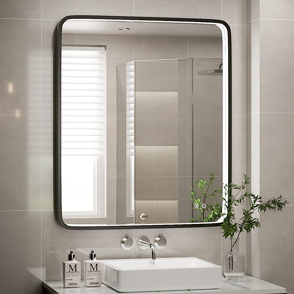 FTOTI 30X36 Inch LED Mirror for Bathroom,Black Metal Frame Lighted