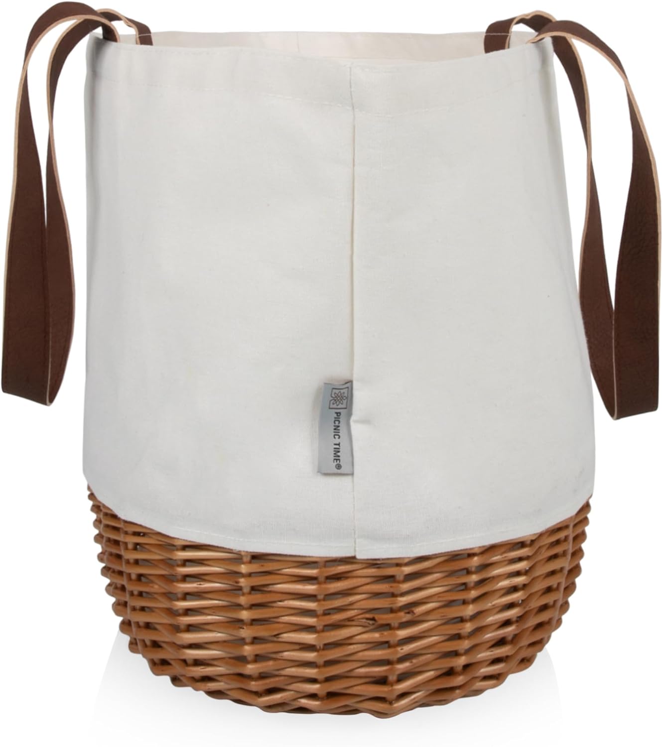 Picnic TIME Promenade Picnic Basket for Set 2, Stylish Canvas Tote Bag with Handwoven Wicker Bottom and Leatherette Strap, Wicker Basket with Handle for Two, (Beige Canvas)