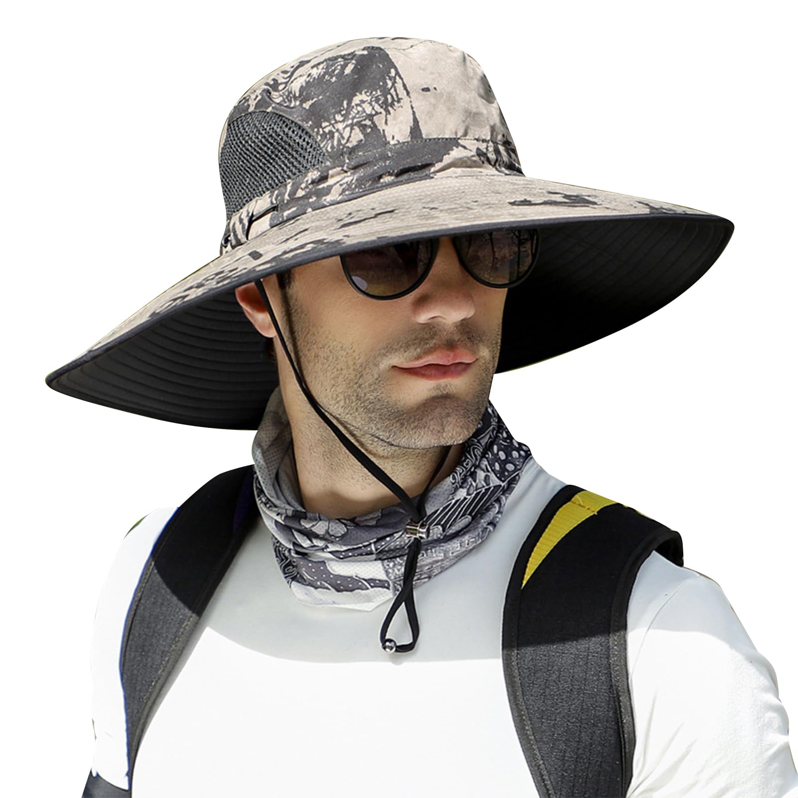 【New Size: L-XXL】 Wide Brim Fishing Sun Hat for Men UPF 50+Waterproof Breathable Safari Hiking Camping Hat for Big/Small Head