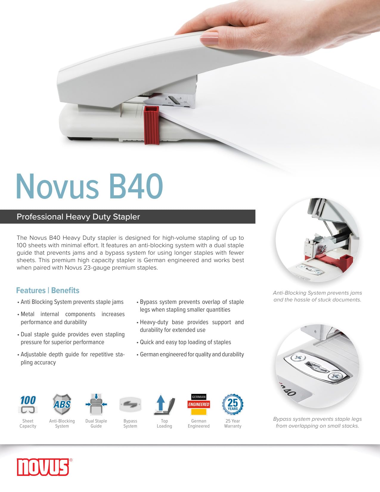 Novus B 40/4 100 hojas de capacidad de servicio pesado grapadora 55mm máxima de papel de inserción Profundidad - Gris/Negro