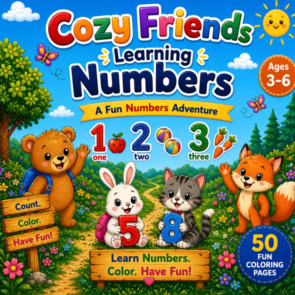 Cozy Friends Learning Numbers: A Fun Counting, Tracing and Coloring Book for Kids Ages 3–6 (Numbers 1–20 Activity Book): Learn to Count, Trace and ... Workbook for Toddlers and Kindergarten Kids