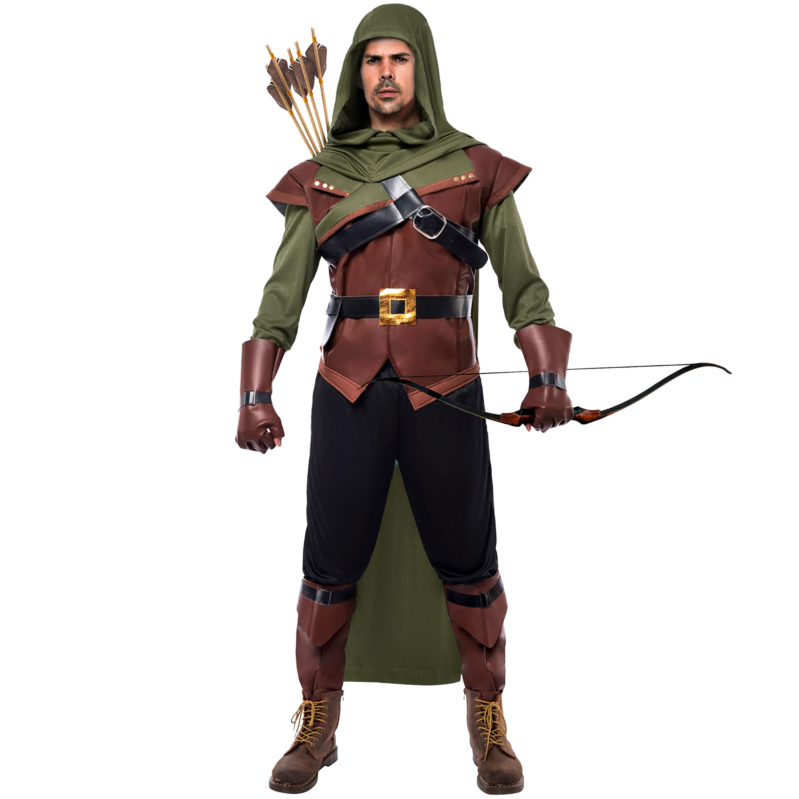 Spooktacular Creations Renaissance Robin Hood Deluxe Men Costume Set Made of Leather for Halloween Dress Up Party
