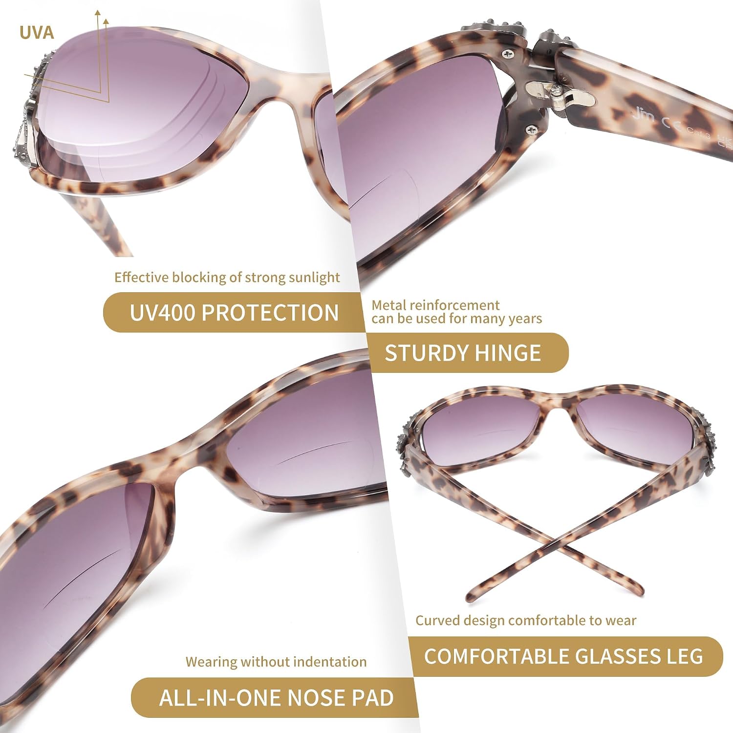 JM 2 Pack Bifocal Reading Sunglasses for Women Fashion Sun Readers Outdoor Reading Glasses UV400 Protection