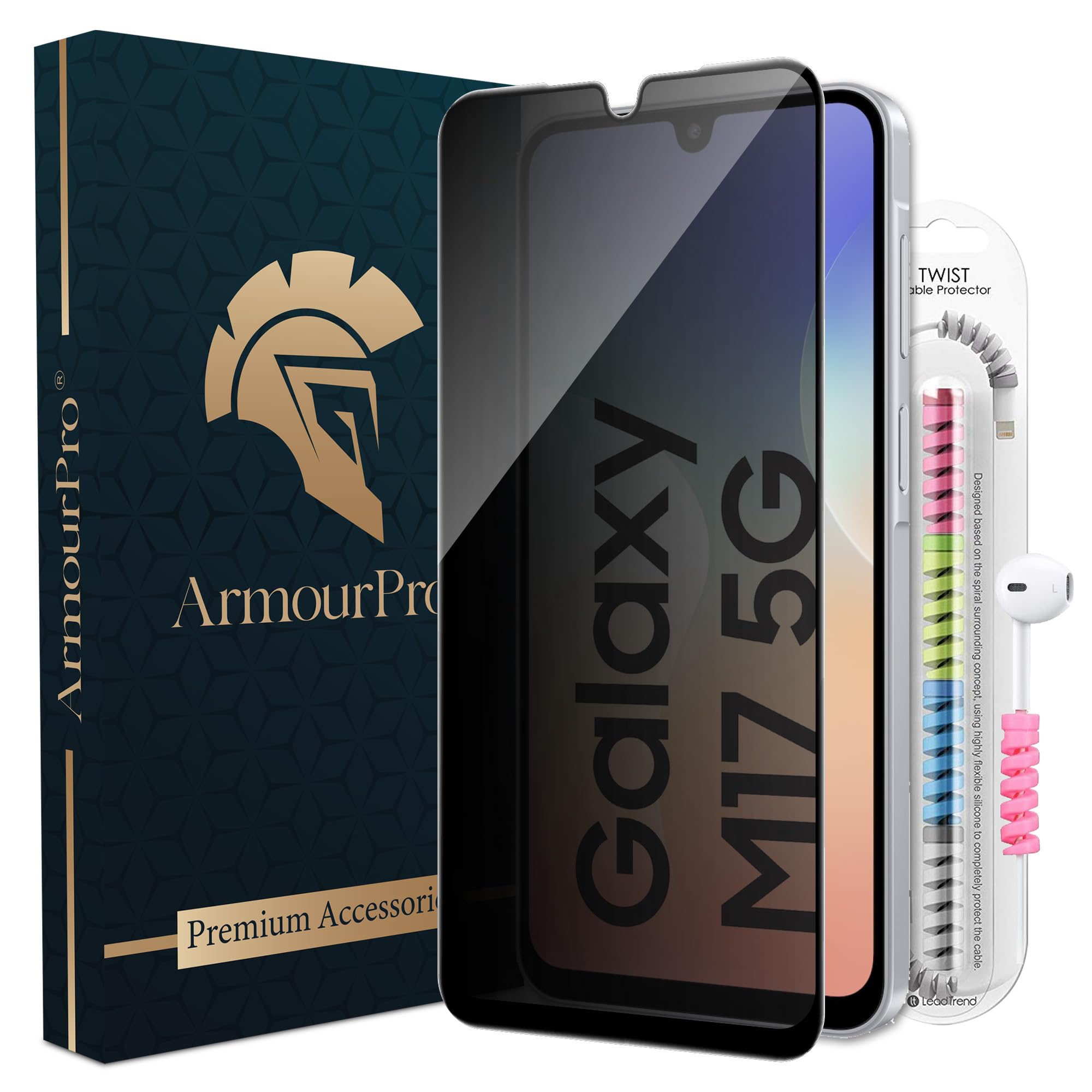 ArmourPro Privacy Tempered Glass Compatible for Samsung Galaxy M17 (6.6 Inch) Edge to Edge Coverage with Easy Installation kit & Cable Protector | Black Anti-Spy Privacy Protection-image-41