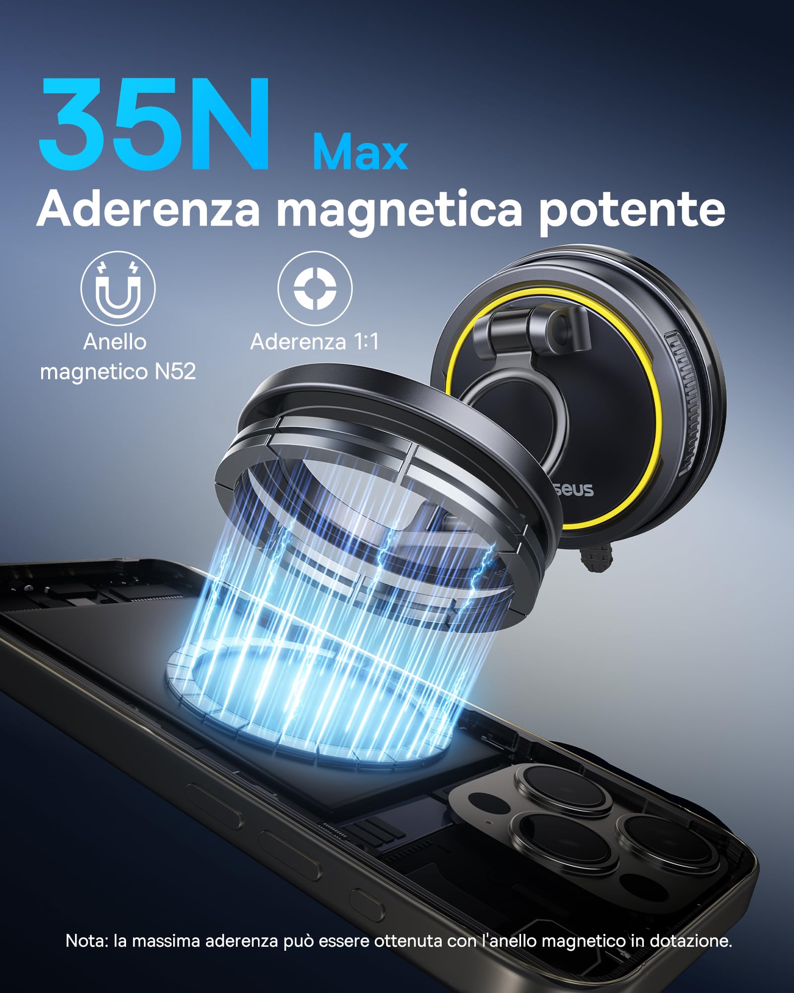 Baseus VC2 Flex Supporto Telefono Auto Magnetico Vacuum Suction, Porta Cellulare Auto Magsafe con Ventosa per Cruscotto e Parabrezza, Regolabile a 720° e Pieghevole per iPhone 16 15 14 13 Pro Max
