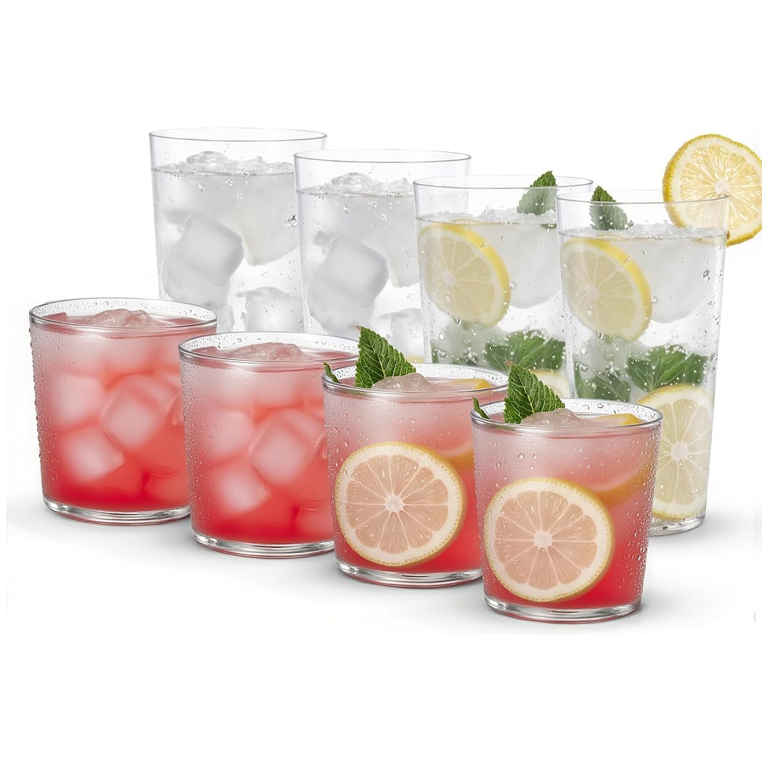 Liacere Drinking Glasses Set of 8 17 oz Highball Plastic Glasses 14oz Cocktail Plastic Glasses Set Kitchen Water