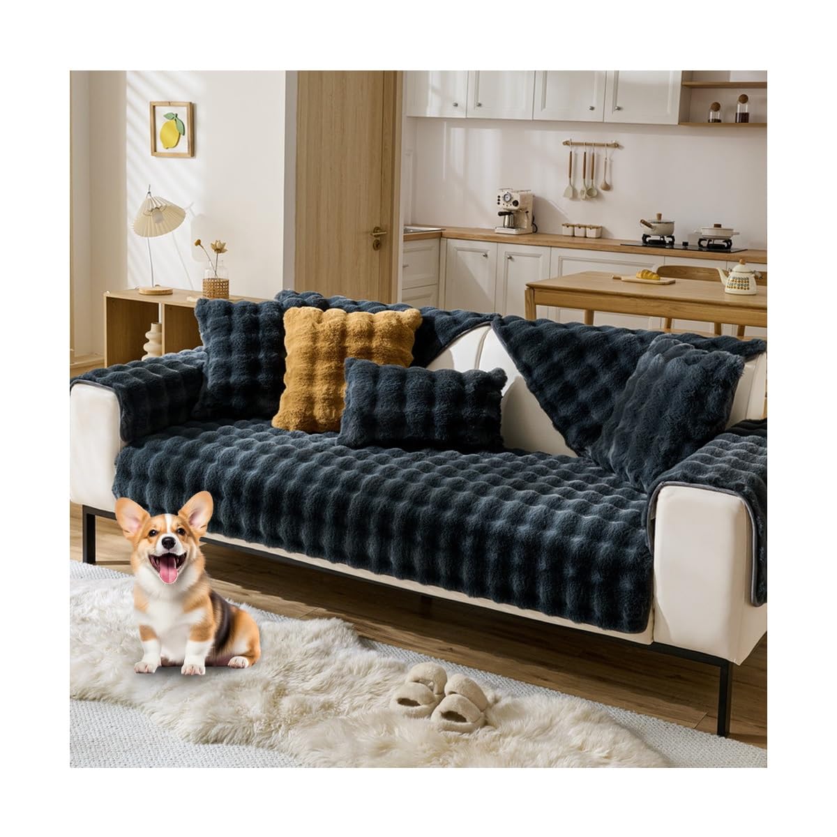 Housse de canapé gris foncé antidérapante lavable spéciale chiens chats
