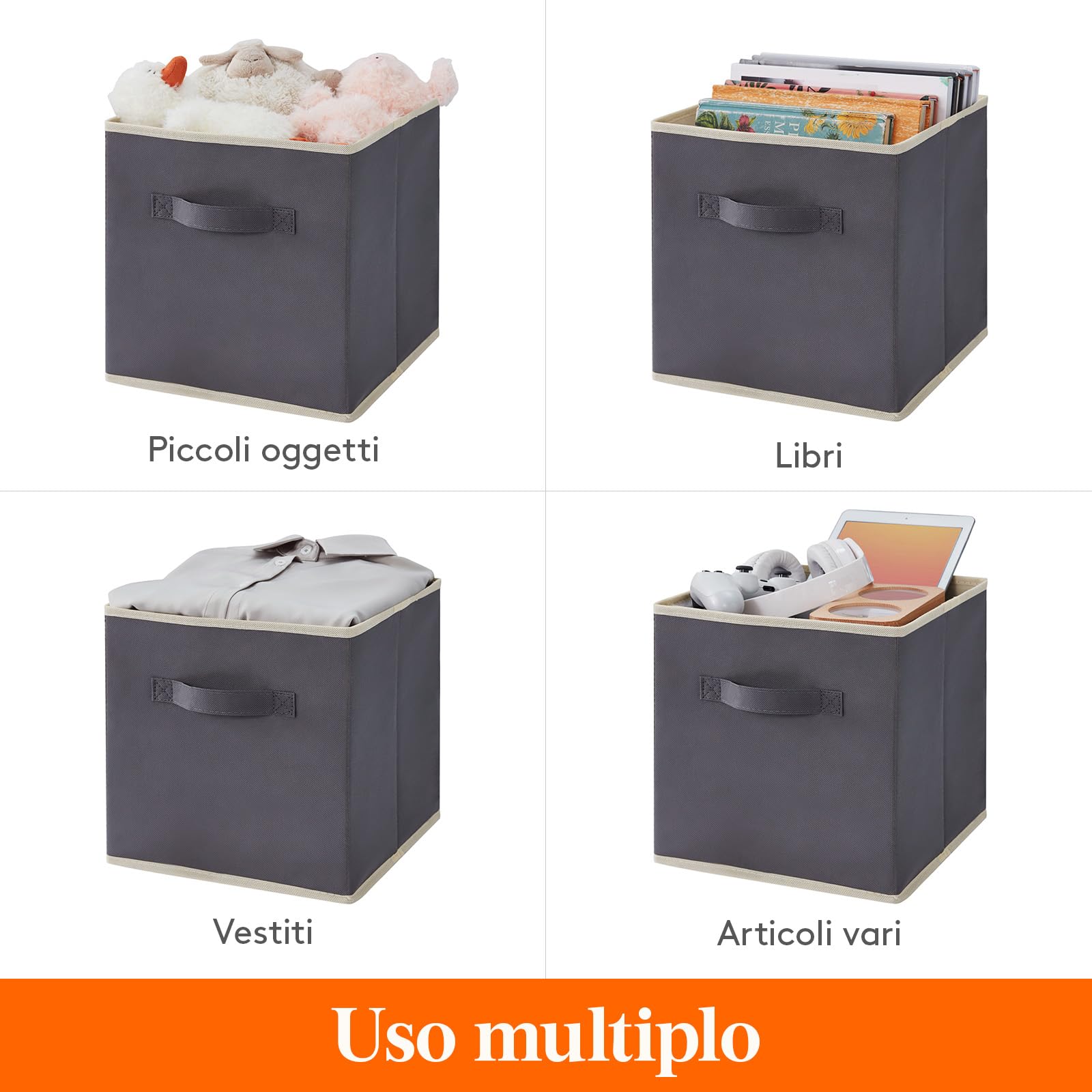 Lifewit Set di 10 Cubi Portaoggetti Pieghevoli, Cesti Portaoggetti in Tessuto, Scatole Portaoggetti con Manici, Scatole per Armadio, Vestiti, Giocattoli, 33 x 33 x 33 cm, 36 L, Grigio