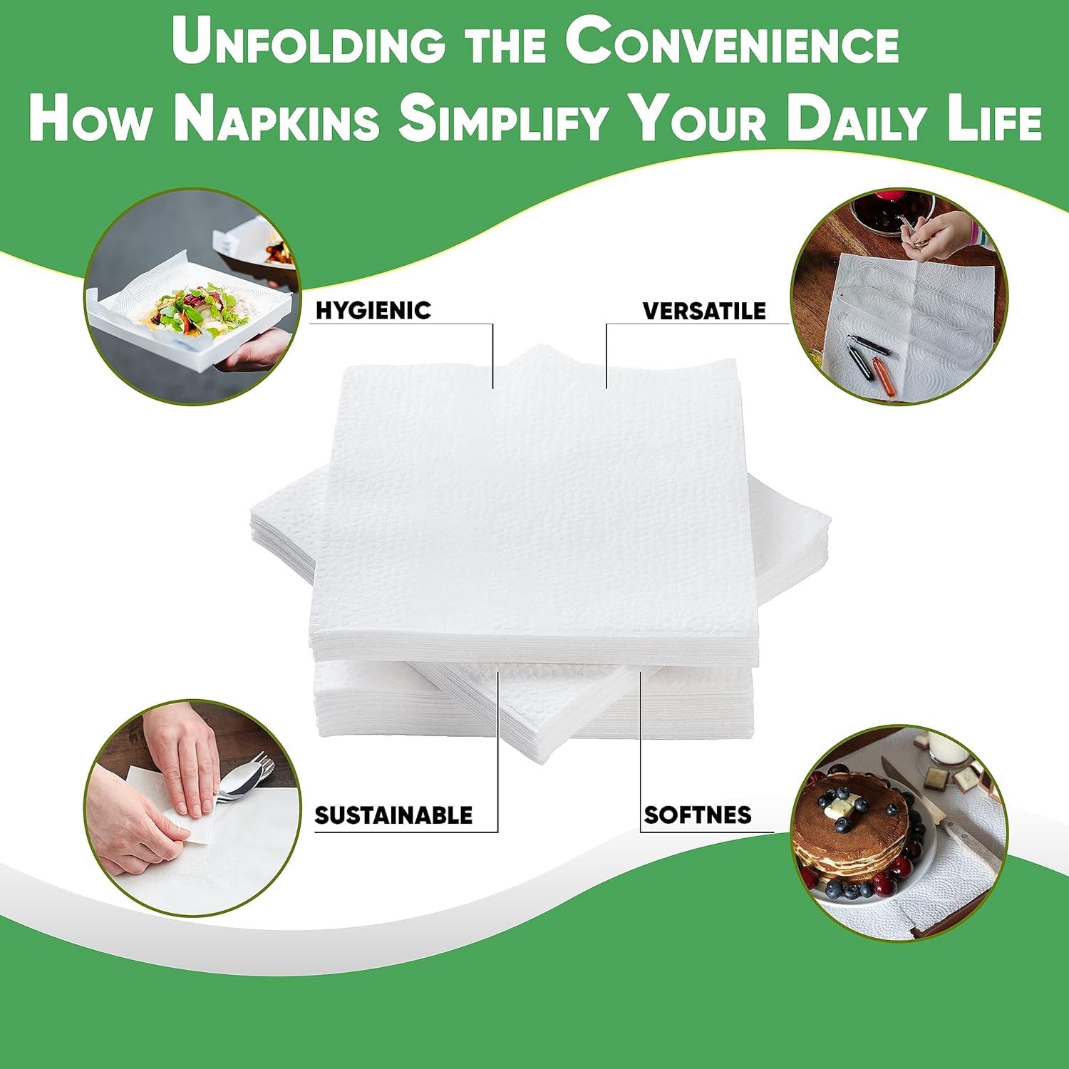 Paper Lunch Napkins. 500 Count Lunch Napkins 1 Ply, White. 12 x 12