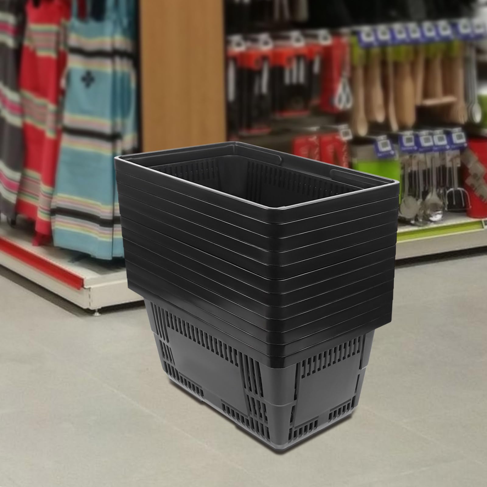12 cestas de plástico para la compra portátiles, apilables, con asas, capacidad de 7.4 galones, para supermercado, tienda minorista