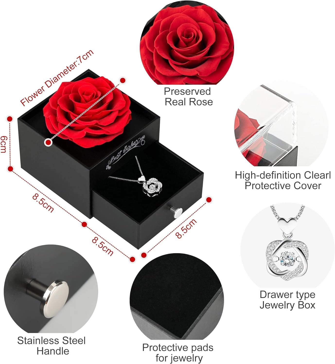 Rose Éternelle ELEUTH Avec Collier - Cadeau Romantique Pour Elle - Saint-Valentin, Anniversaire, Fête Des Mères