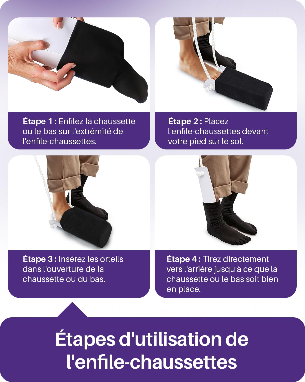 Kekoy enfile-chaussettes, solution simplifiée face à l’aide à 3 doigts | pratique pour seniors, post-op. hanche, femmes enceintes et personnes à mobilité réduite, 11,4cm, 1 paquet, blanc