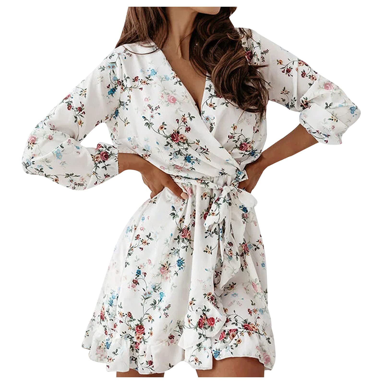 Robe Femmes Élégante Col V Mini Robe de Soirée Fête Grande Taille Robe Rétro Maxi Robe Lâche Couleur Unie Bohème Ete Mi-Longue Dress pour Fêter Robe de Vacances à la Plage Ete Pas Cher