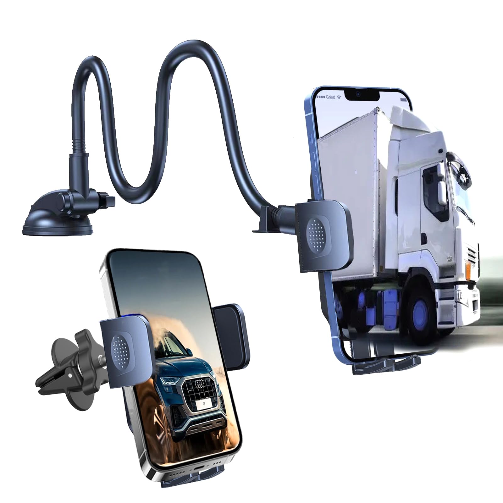 Ywecan Phone Mount for Car Military Grade Suction 360 Adjustable Gooseneck Long Arm Dashboard Windshield Vent Truck Phone